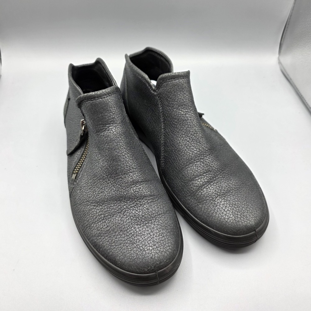 ECCO‎ Bootie Womens 41 Gray Metallic Leather Extra Width Zipper Comfort Sneaker